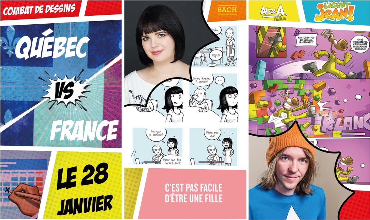 📚#VendrediLecture #CarteBlanche

<a href="/lyonbd/">Lyon BD Festival</a> nous présente le travail des auteurs <a href="/EBachelard/">Bach Illustrations</a> et 𝗔𝗹𝗲𝘅 𝗔. 👉 bit.ly/3sIDvSZ

Le 28/01, ils représenteront le #Québec face à la #France dans un combat de dessins organisé dans le cadre de la #NuitDesIdées.

Merci #LyonBD !