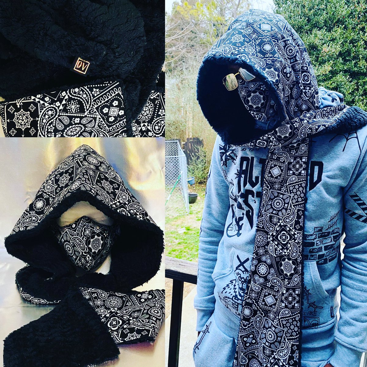 DeVenusLLC's tweet photo. Hoodie scarf sets! #black bandanna #COVID19 #FashionTrends #hoodieseason #DeVenus #FolloMe #MaskUp https://t.co/KmGfWPNLeT