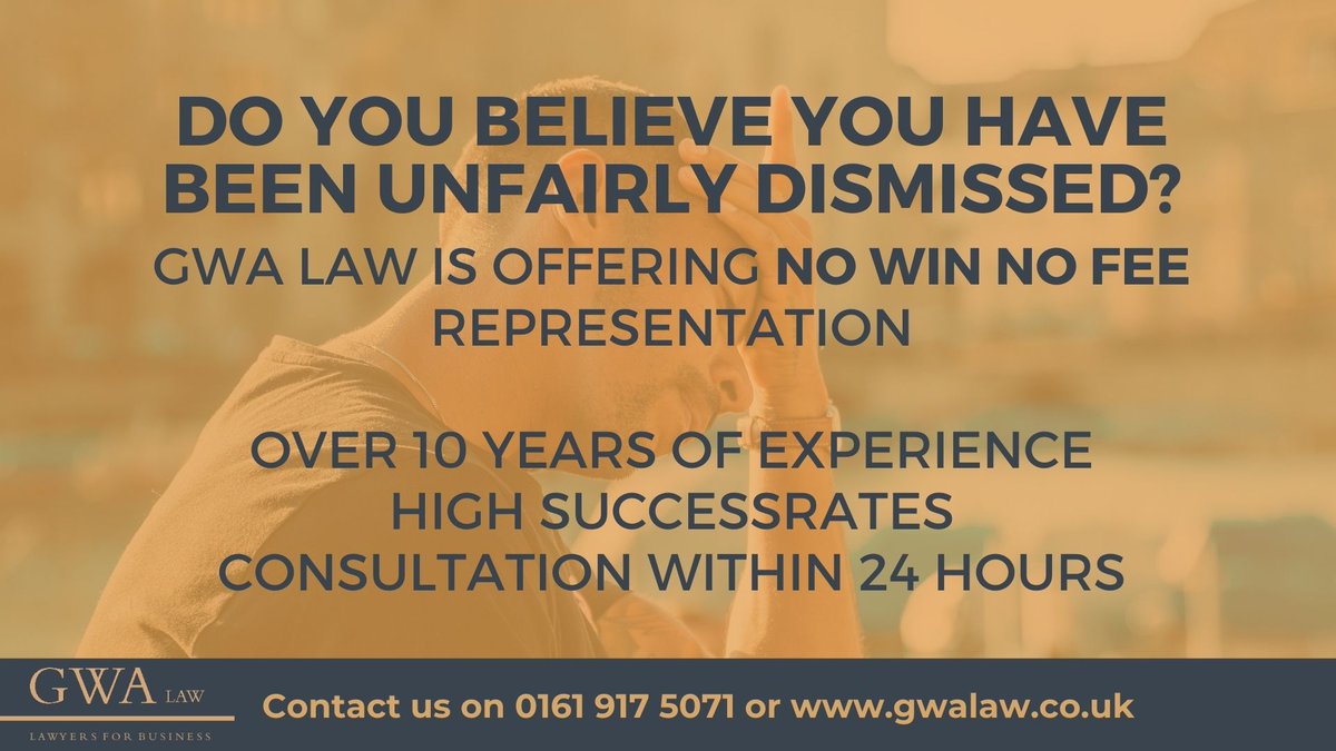 Have you been dismissed due to COVID-19?

You might be able to challenge the decision.

Get in touch for a free, no-obligation consultation.

gwalaw.co.uk/unfair-dismiss…

#redundancy #ukemplaw #cjrs #covid19 #unfairdismissal