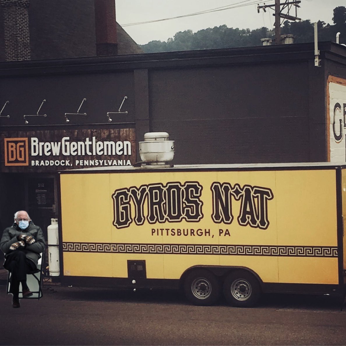Bernie’s already in line....

See you in Braddock tomorrow 11-7!! #Pittsburgh #gyrosnat #foottruck