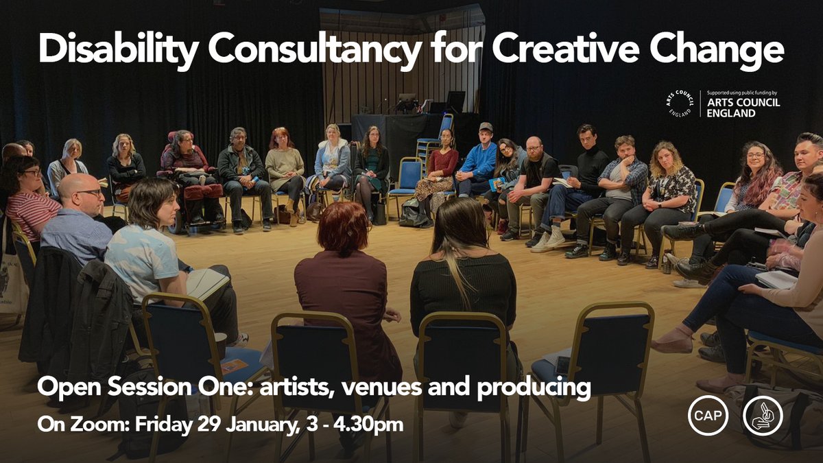 ShapeArts's tweet photo. Disability Consultancy for Creative Change #DC4CC is a disability-led research project aimed at taking vital steps in changing the landscape for D/deaf & Disabled professionals in the performance sector.
Open Session 1 is next Friday! 👇
https://t.co/axBORgjbvf https://t.co/A4hd5yuOsM