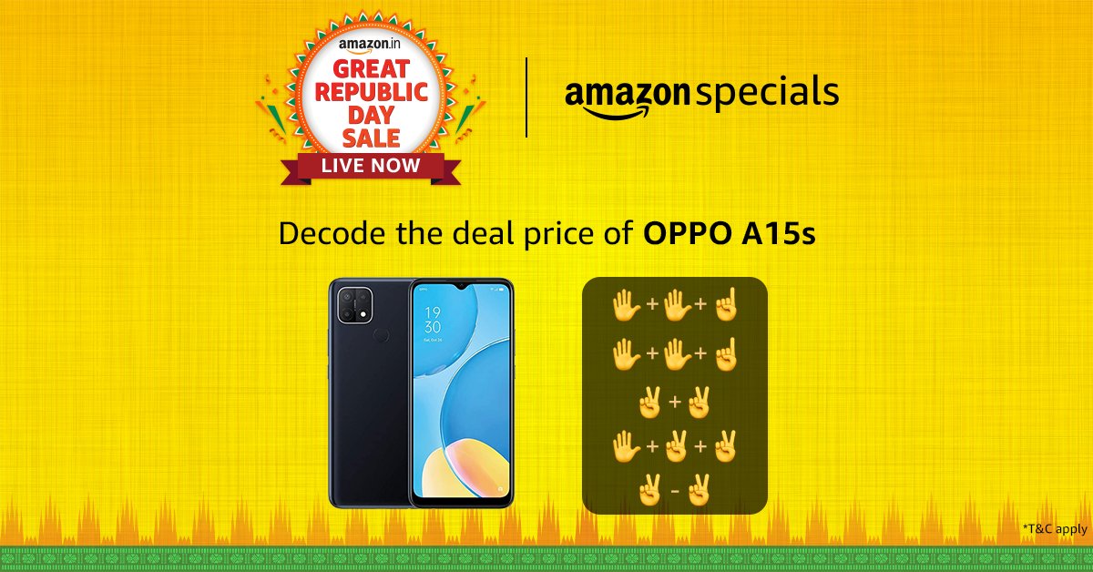Rani01Gupta's tweet photo. @amazonIN Deal price of OPPO A15s = ₹ 11,490.00/-

#AmazonSpecialsDeal  #AmazonSpecialsOPPOA15s #AmazonGreatRepublicDaySale 
@amazonIN

Join
@Kavita_1907 
@itsazeena https://t.co/U5crv2ZC9R