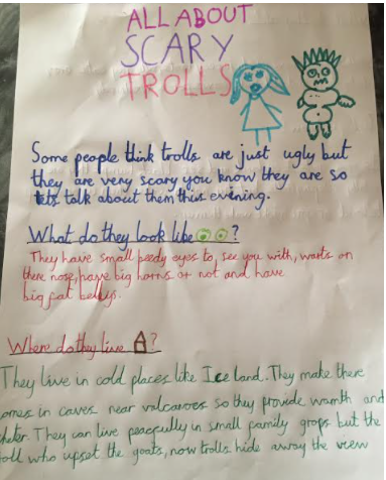 y3_bps's tweet photo. Fatima has sent in amazing Maths, Reading and Writing homelearning today. Just look at her troll information poster! ๐ @BirchfieldsPS #homelearningBPS https://t.co/d4imNzy0hC