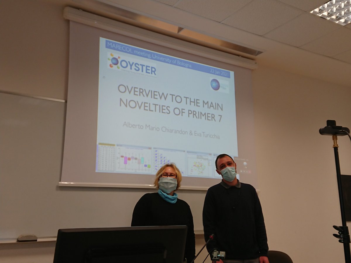 Evuz12's tweet photo. Today, Alberto and I presented an overview of the main novelties of #PRIMER v7 to the #MARECOL group #CampusRA #Unibo. Thanks to @EM_OYSTER &amp; @Euromarine_tw for the fellowship for training #statistics #marine #Iecology https://t.co/FA71RD6Jdk