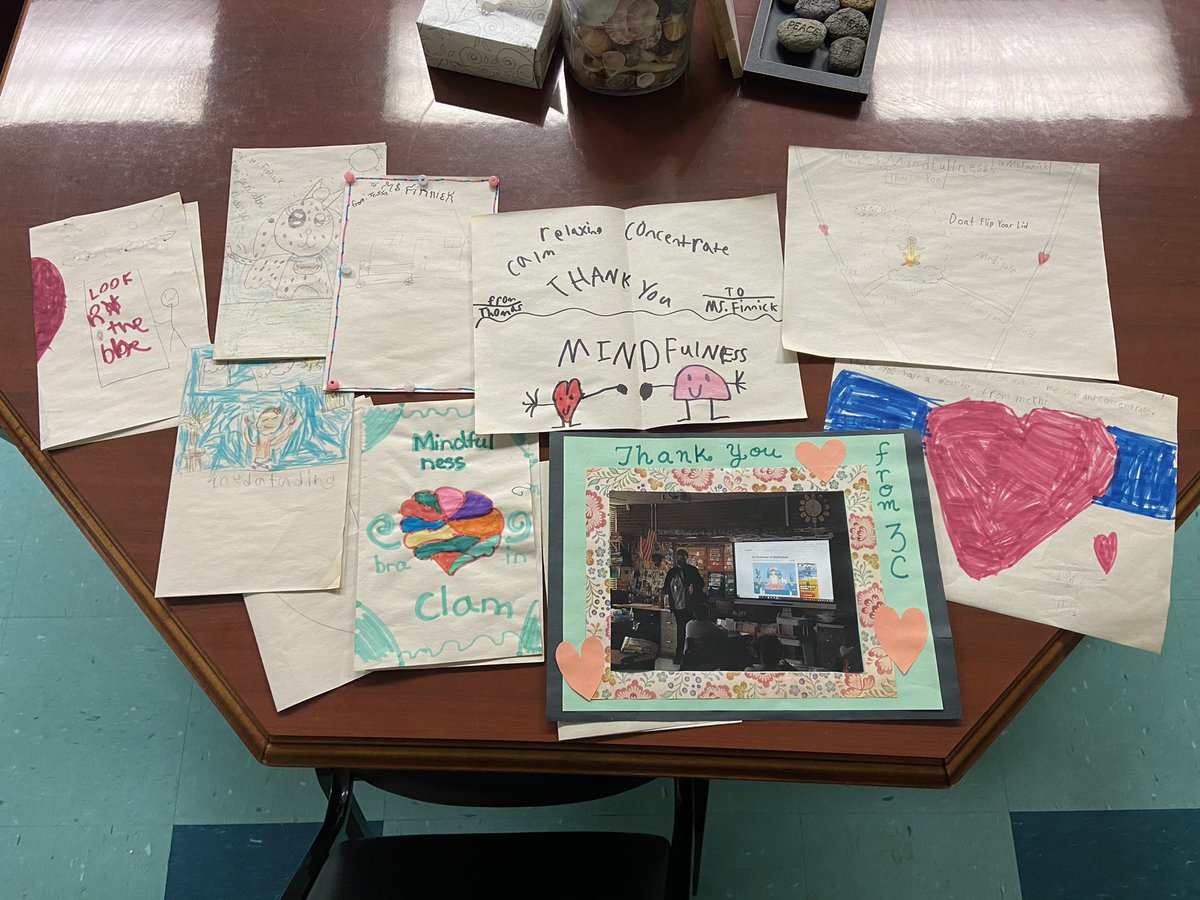 KateFinnick's tweet photo. So grateful for the beautiful thank you letters from Ms Remini’s and Ms Weilbacher’s 3rd grade class at Woods Rd after practicing mindfulness with them!  #mindfulness #gratitude https://t.co/Q8h4AUhbpp