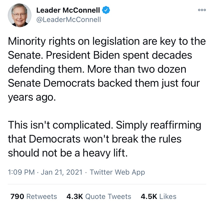 Here’s how we deal with blatant GOP hypocrisy. Don’t share the post, screenshot it and explain the purpose of deception.“McConnell is now trying to change discourse around majority rule in the Senate to slow legislation after years of gleefully steamrolling the minority.”