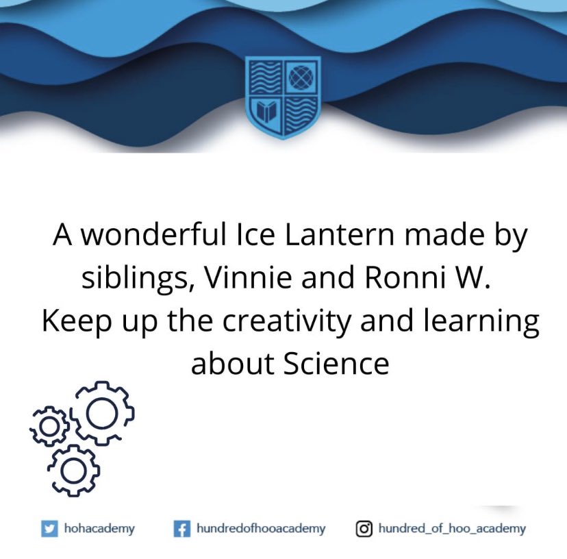 hohacademy's tweet photo. Another beautiful #icelantern #STEM project! Well done, Vinnie & Ronni #homelearning #remotelessons #googleclassroom https://t.co/rjPbtYE8na
