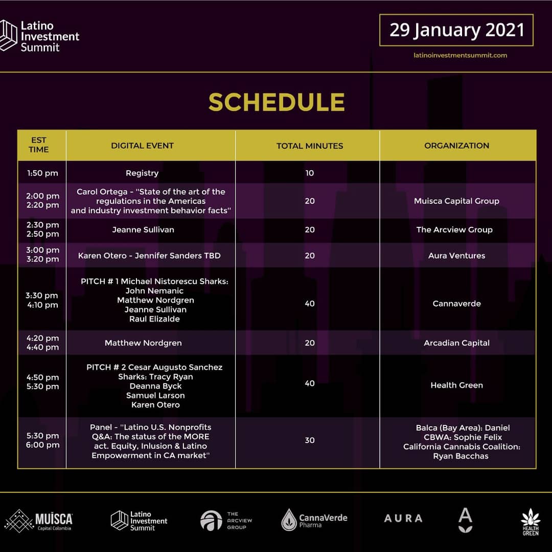 HealthGreensas's tweet photo. Latino Investment Summit Schedule - Health Green Speaker - Cannabis raw materials.

htpps://www.healthgreencorp.com

#rawmaterials #rawcannabis #cannabisinvestors https://t.co/Tfb8ETMbUa