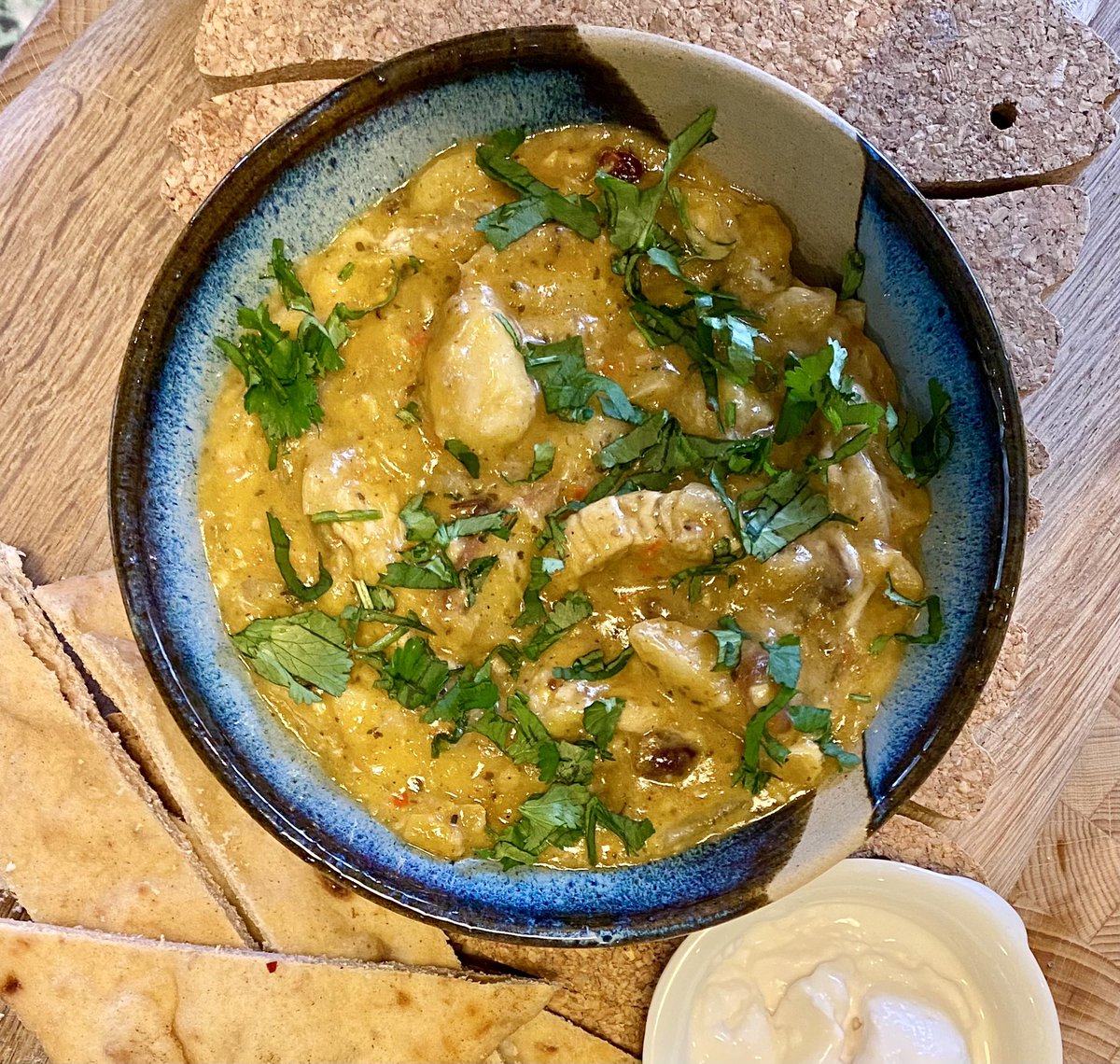 All done! Banana &amp; Chicken Korma, as suggested by Colin in Sleaford &amp; cooked live by <a href="/Amy_Claridge/">Amy Claridge</a>. Having never made it before, she said that at first it seems a little odd to eat the banana with the spice flavours but it’s actually much nicer than she expected! So a thumbs up!