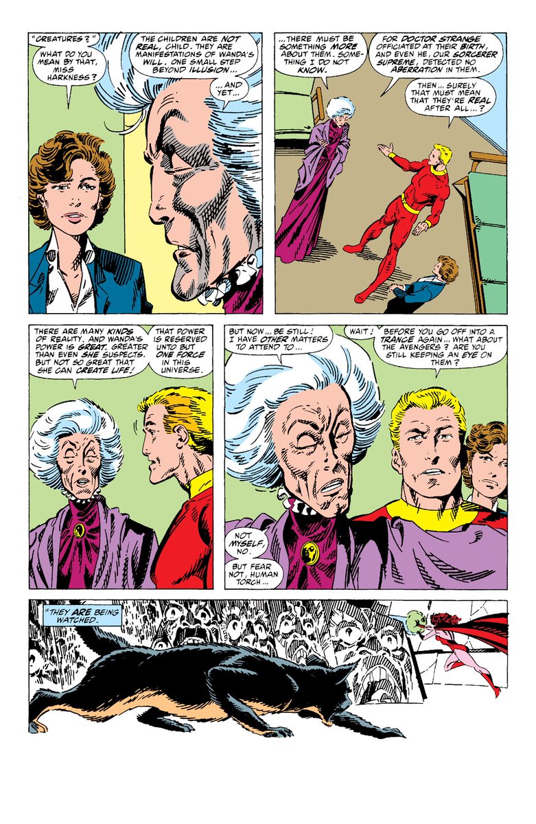 Et si l'explication, c'était le Diable ? Dans les comics, Wanda utilise de l'essence de Mephisto pour créer ses jumeaux, & il manipule Master Pandemonium pour les récupérer.On a un aspirateur qui devient fou et le feu qui jailli pendant la naissance => Elle aspire le Diable!?