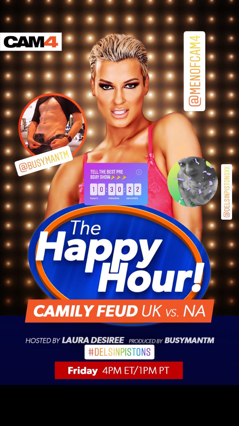 2 pic. Don’t miss today’s amazing  cam4 happy hour it’s camly feud brought to you by your hostess @lauraxdesiree