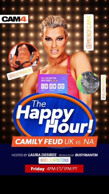 2 pic. Don’t miss today’s amazing  cam4 happy hour it’s camly feud brought to you by your hostess @lauraxdesiree