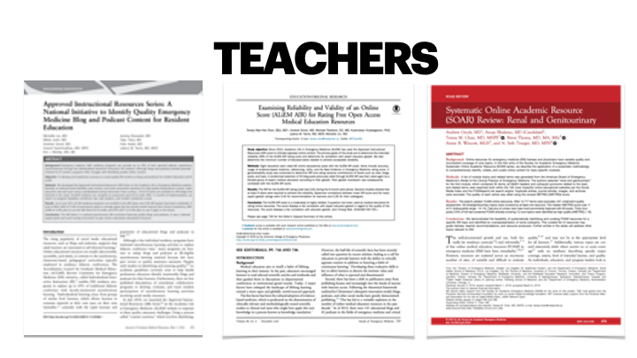 . @METRIQstudy team has written to these groups:1) Producers - how we folded  #PeerReview and Editorial work into  #FOAMed processes;2) Teachers - AIR project (and score)/ SOAR systematic review of FOAM ( https://onlinelibrary.wiley.com/doi/full/10.1002/aet2.10351)3) Readers - rMETRIQ  https://onlinelibrary.wiley.com/doi/full/10.1002/aet2.10376