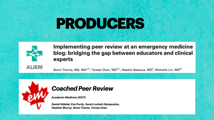 . @METRIQstudy team has written to these groups:1) Producers - how we folded  #PeerReview and Editorial work into  #FOAMed processes;2) Teachers - AIR project (and score)/ SOAR systematic review of FOAM ( https://onlinelibrary.wiley.com/doi/full/10.1002/aet2.10351)3) Readers - rMETRIQ  https://onlinelibrary.wiley.com/doi/full/10.1002/aet2.10376