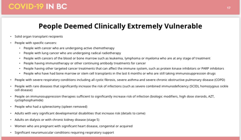 Those considered “clinically extremely vulnerable” including cancer patients, people with cystic fibrosis or kidney disease and pregnant women can access their first dose starting in April.  #bcpoli  #COVID19