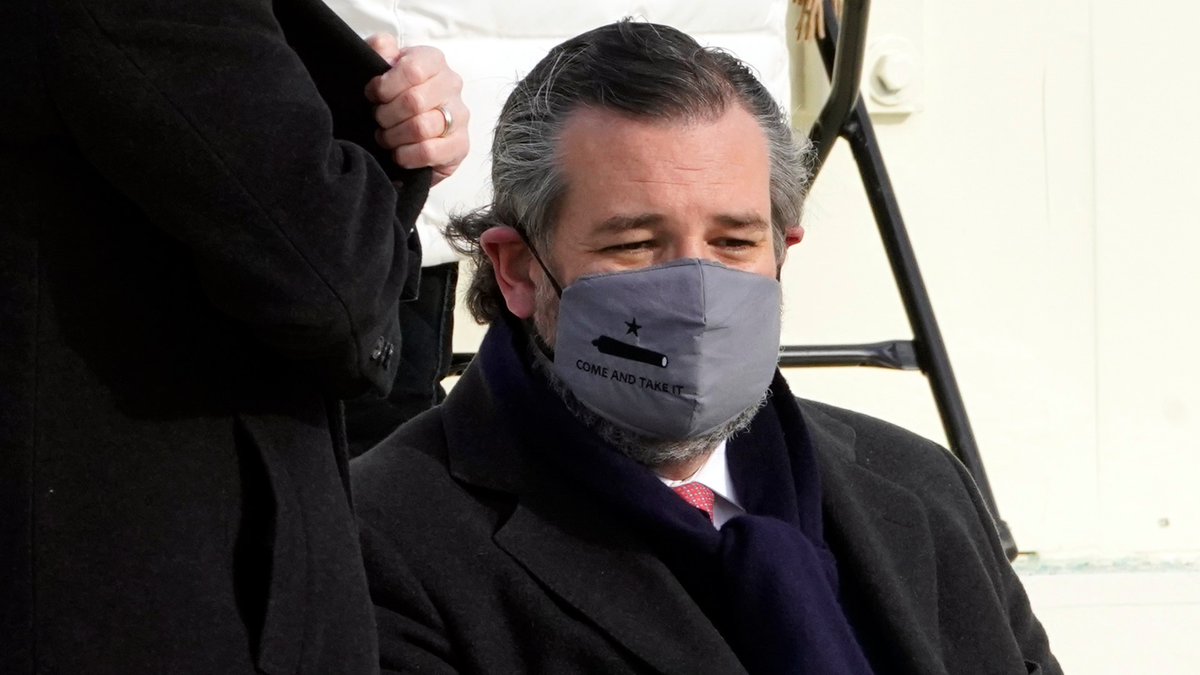Sen. Ted Cruz wore a 'Come and Take It' face mask this week, signaling his opposition to the #Bidengunplan that neither Biden nor Harris nor @PressSec has yet to address. #GunSense #GunReform #GunRigths #TedCruz kens5.com/article/news/p…