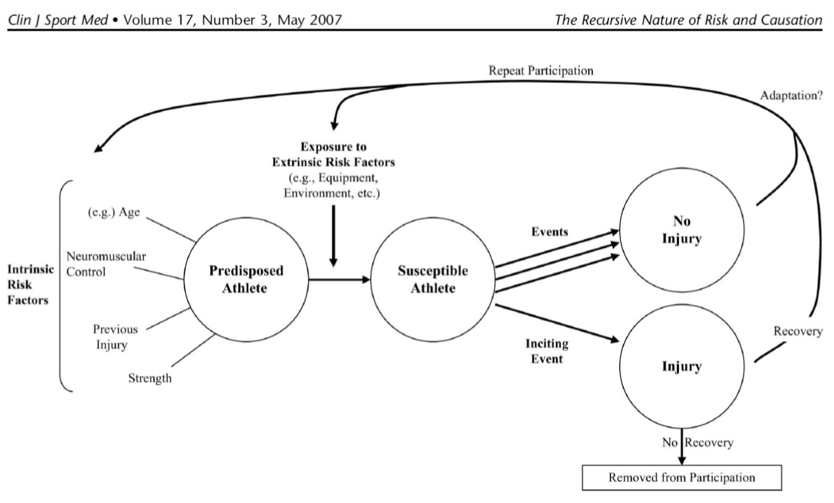 The situation is dynamic and changeable.With exposure to the sport and other stimuli the athlete adapts.This creates a 'recursive loop', such that risk predisposition/susceptibility alters with time and exposure...