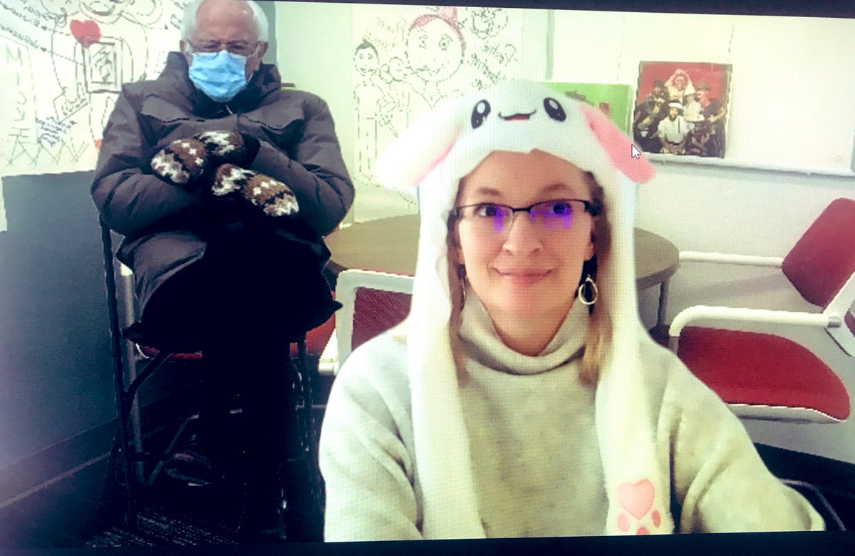dtpetherncsu's tweet photo. Was so cold in CTI today that #BernieSanders decided to hang out with me. He’s thinking of joining the @NCStateDELTA #SeniorManagementTeam as well 😂💯 https://t.co/VFKlONXpZR