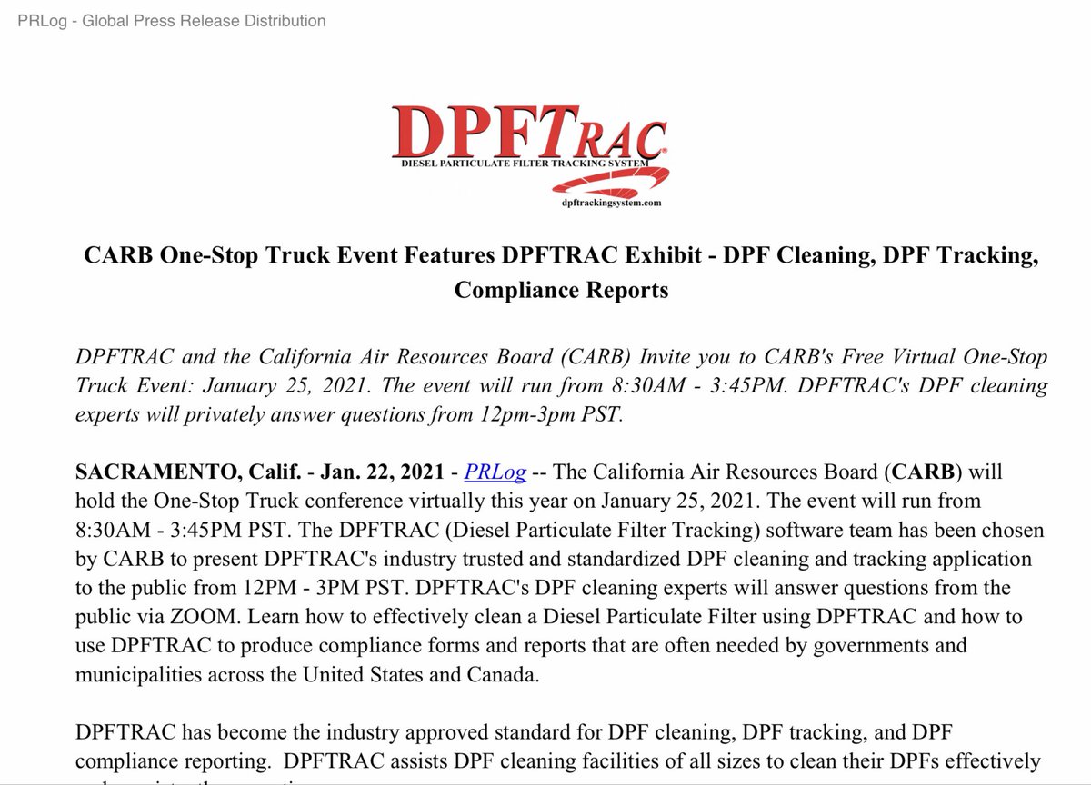 dpftsxpert's tweet photo. CARB One-Stop Truck Event Features DPFTRAC Exhibit- DPF Cleaning, DPF Tracking, Compliance Reports
#DPFTRAC

https://t.co/8EUPvneBg7 https://t.co/EuewMPWTBz