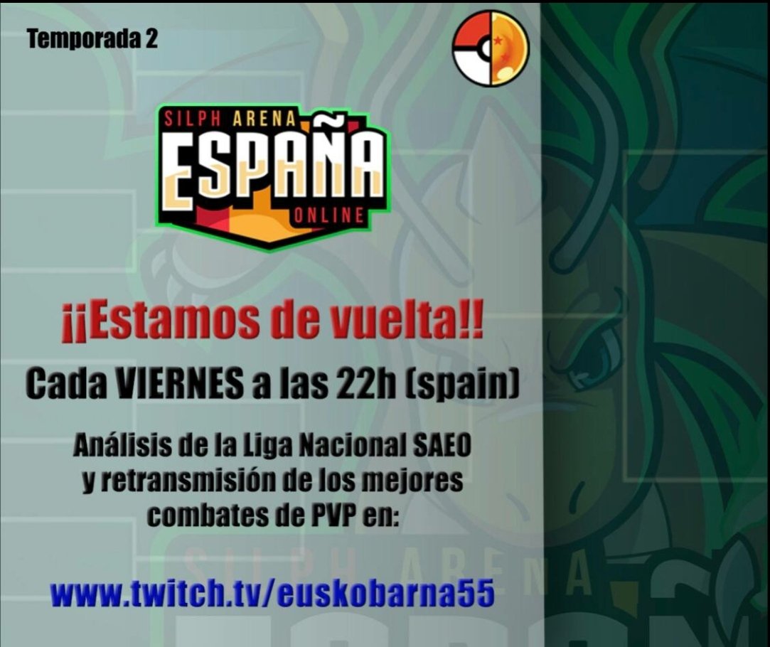 LigaSaeo's tweet photo. Recordad que este viernes a las 22:00 peninsula española tenemos Stream en el canal de Twitch de Euskobarna55.
Veremos combates de la Liga SAEO. ¡¡¡Os esperamos!!!
#PokemonGo #GOBattle #SAEO #PokeGoPvP #GoBatlleLeague https://t.co/6arut6pBqN