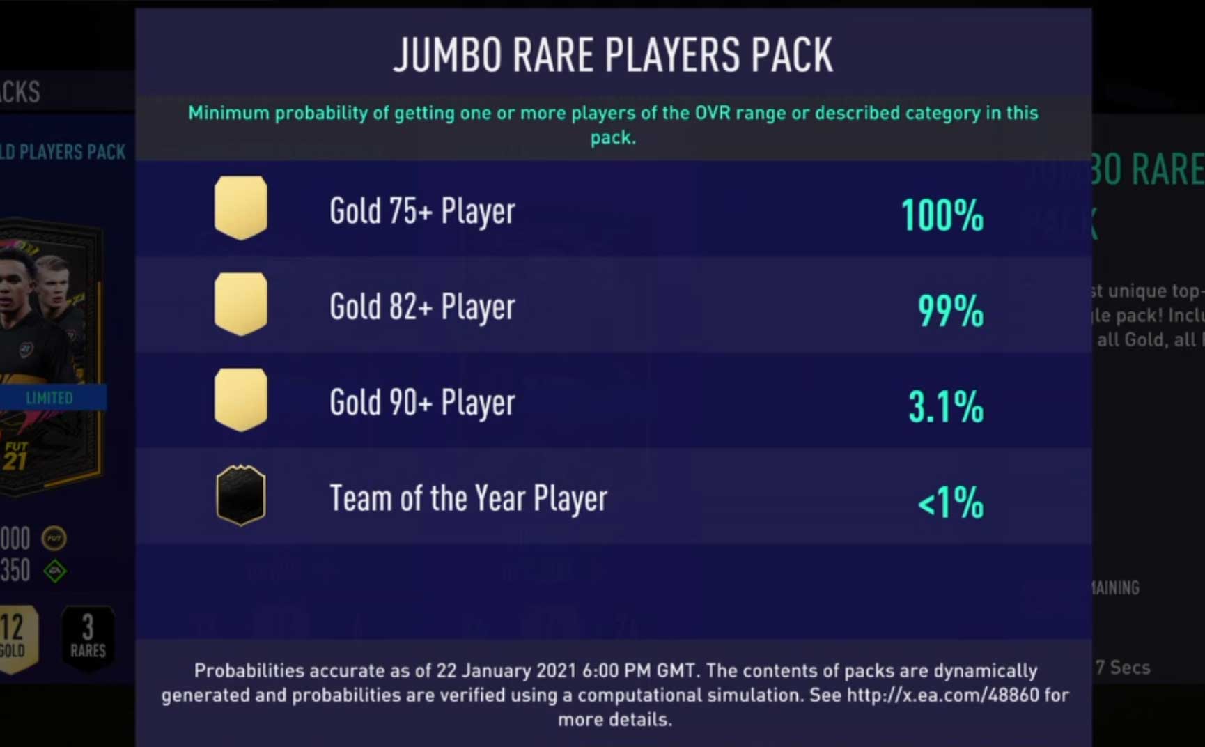 fifauteam on twitter jumbo rare players pack odds obviously the chances of pack a toty are lower than 1 https t co jipojkerdl https t co plbau6a0pb twitter