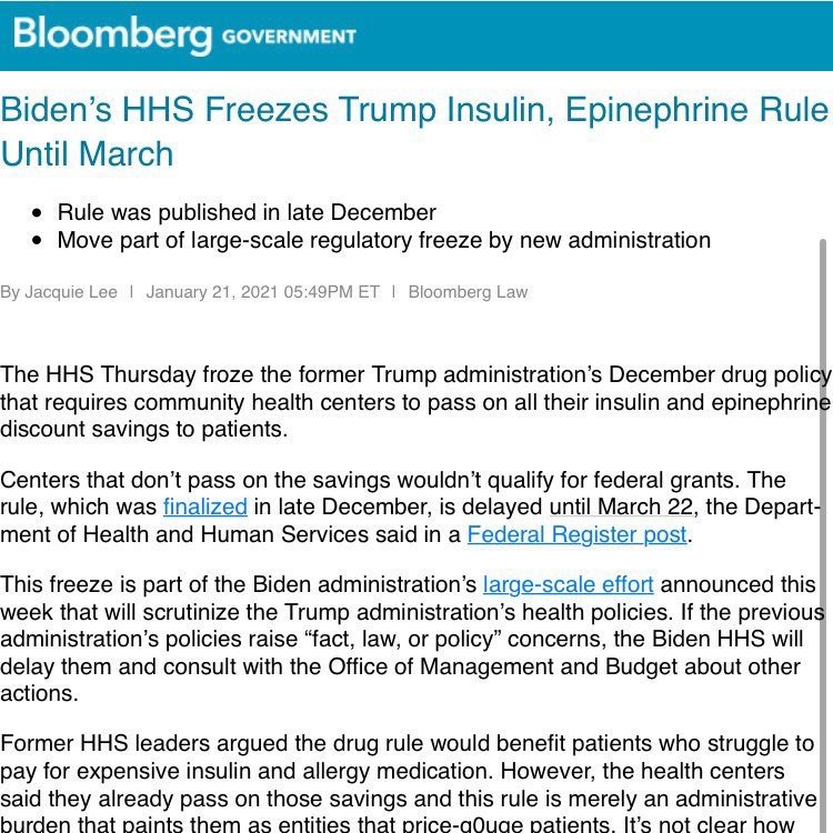 Biden reversed Trump's Executive Order to reduce pricing for insulin and epinephrine. 

Democrats want higher insulin prices?