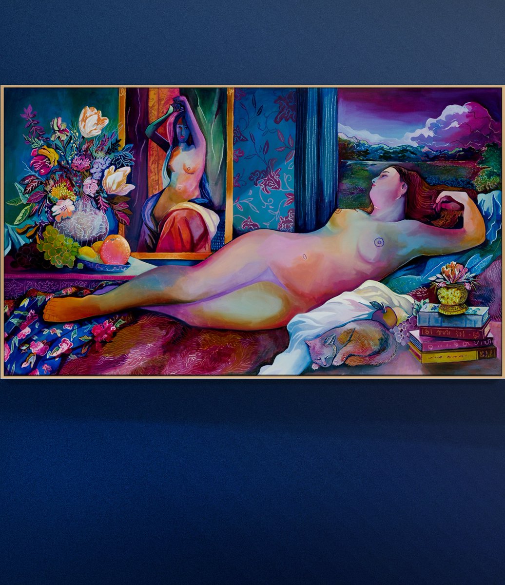 john_holcomb's tweet photo. Daybreak⁠
⁠
36"x63"
Acrylic and oil pastel⁠
⁠
Daybreak was created as a companion piece to Eventide but with cooler tones and a sleepy cat. It has a new home at @ourmodernmanor ⁠
⁠
#art #oilpastels #oilpastel #paintings #artist #johnholcomb https://t.co/8Jomdxuqjv