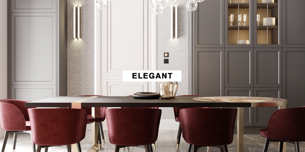 DadaDesignBuild's tweet photo. The golden hues in the globes of this chandelier reflect the gilded details of this Dining Room’s warm grey walls, where a pair of vertical lights show off the beauty of this partition. #DadaDesignBuild https://t.co/t4164Mmt8m