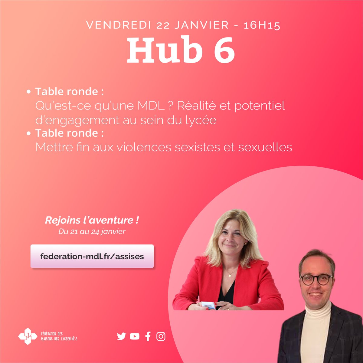 FederationMDL's tweet photo. Les dernières tables ronde de la journée c'est maintenant ! 😍
👉https://t.co/2eP6y0AkzK
#FMDL #jeune #engagement #lycée https://t.co/lRTbP1lFCD