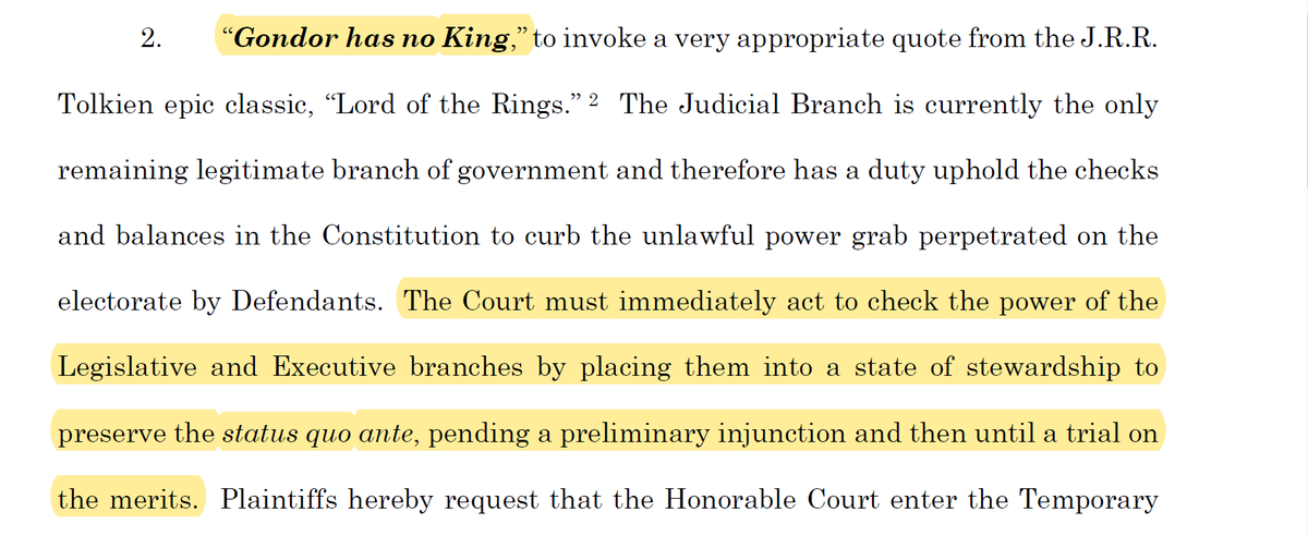 OH.MY.GOD.They want the entire government (less the judiciary) placed into "a state of stewardship" on an ex parte basis *pending* actual proceedings. I can't even.