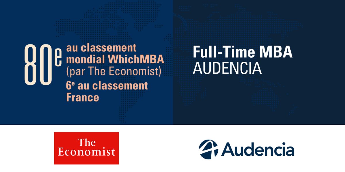 audencia's tweet photo. #Excellence - The Economist vient de publier son #classement WhichMBA? 2021 des meilleurs Full-Time MBAs au monde. Audencia y figure à la 6e position des programmes français classés et à la 80e place mondiale. #MBA #FullTimeMBA #Prestige #MBA_Community @EconWhichMBA https://t.co/IOYSBDD4Qy