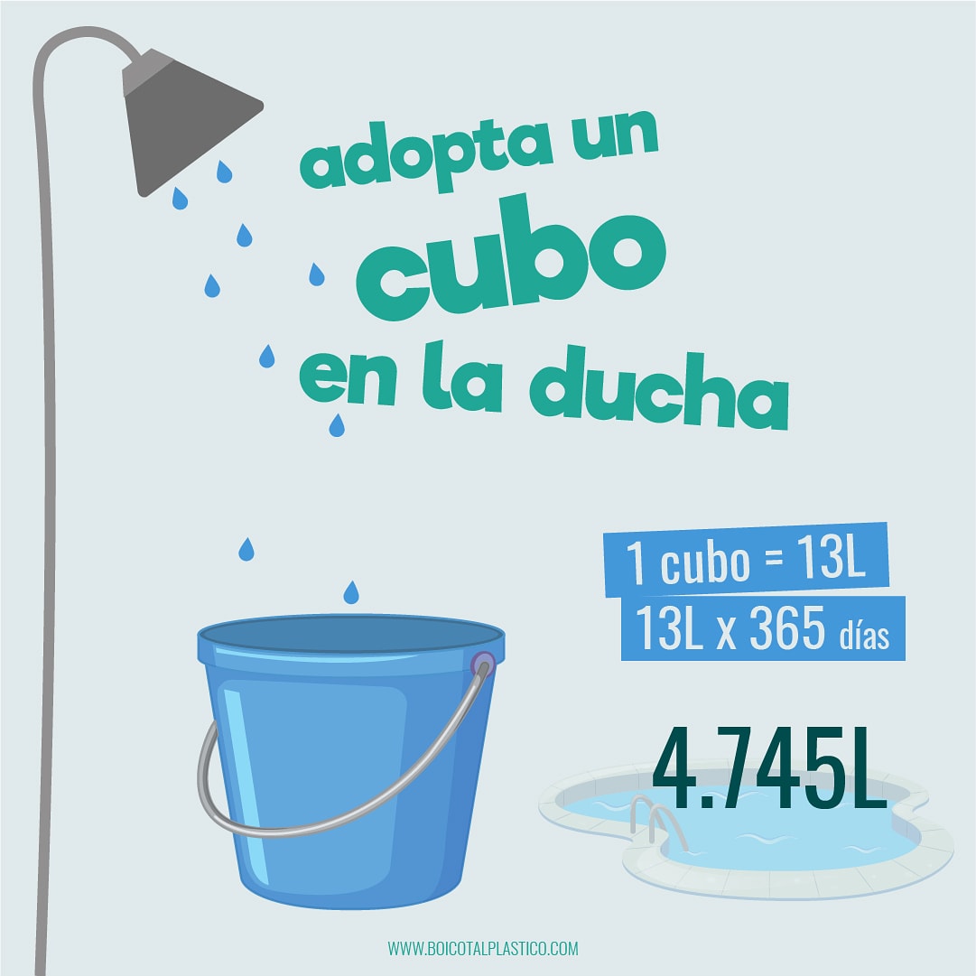 Adopta un cubo en la ducha y recupera el agua que se desperdicia mientras esperas a que este caliente.  Usala para tirsr el vater, lavarte las manos, limpiar ropa... Es agua en perfecto estado
#ahorra #agua