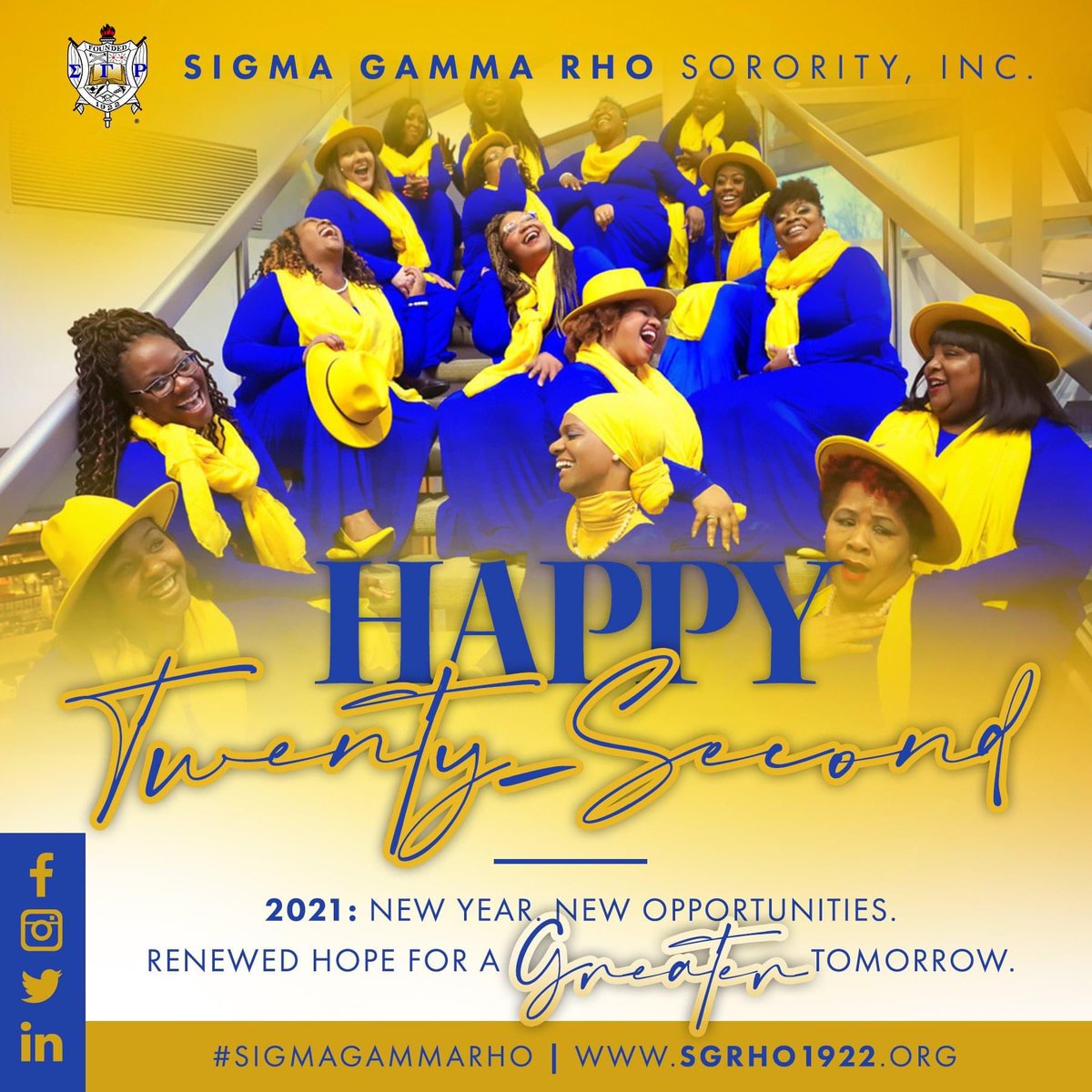 AlphaSigmaSGRho's tweet photo. Happy 22nd of the Month! 2021: New Year, New Opportunities and Renewed Hope For A Greater Tomorrow!

#SigmaGammaRho #SGRho #SGRhoTakeover https://t.co/neUjMithnZ