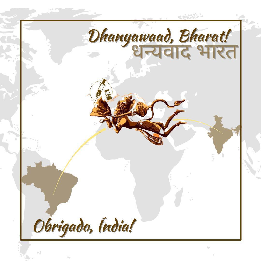- Namaskar, Primeiro Ministro @narendramodi - O Brasil sente-se honrado em ter um grande parceiro para superar um obstáculo global. Obrigado por nos auxiliar com as exportações de vacinas da Índia para o Brasil. - Dhanyavaad! धनयवाद