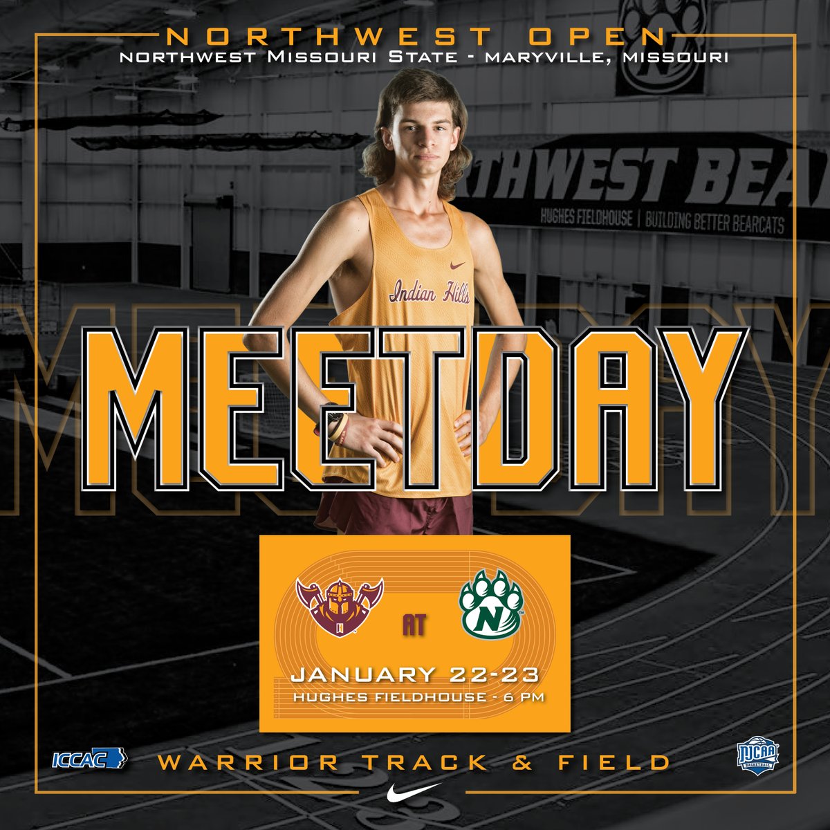 IHCCAthletics's tweet photo. BACK TO MARYVILLE - One week after a rousing start to their indoor season, @IHCCrunning returns to Maryville, MOi, site of @bearcatsports' Hughes Fieldhouse for another event, this time the Northwest Open. #WeAreHills #WarriorNation #NJCAAForward https://t.co/ufHiJlkNz6
