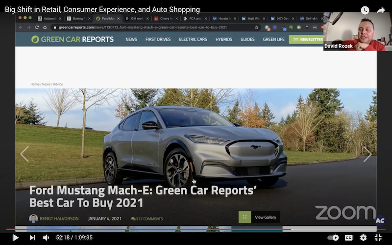 Ford Mustang Mach-E is Green Car Reports’ Best Car to Buy in 2021 at 51:48 in the show: youtube.com/watch?v=uWqCNL…