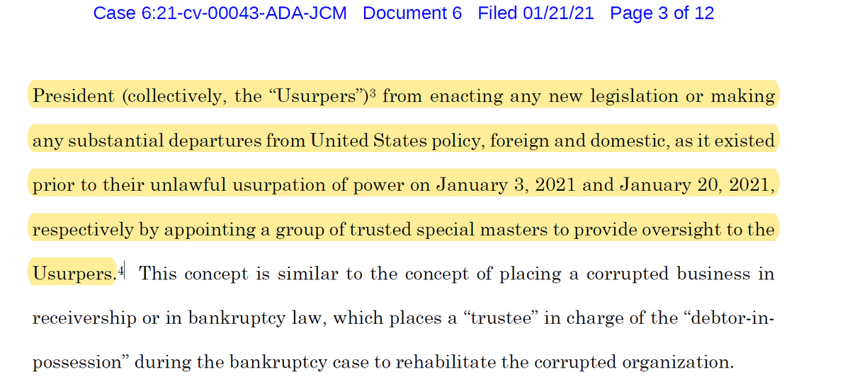 Taking the paragraph as a whole, though, we see that they are asking the court to put the entire federal government on pause temporarily until their case is heard which is a very reasonable thing that courts TOTALLY can do why are you laughing so hard ohgod a bankruptcy analogy.