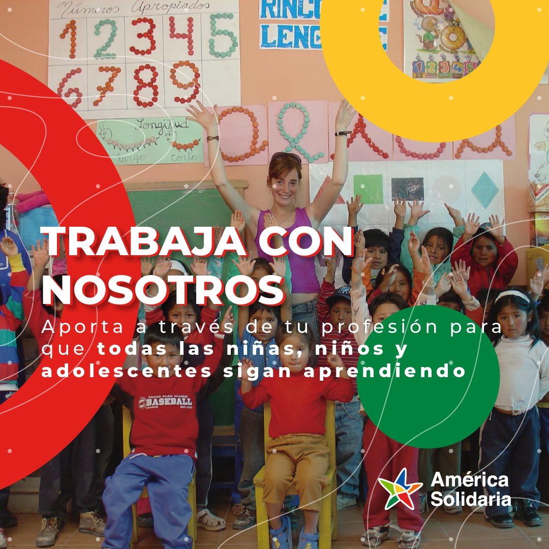 americasolidari's tweet photo. ¡Sigue la búsqueda de profesionales para trabajar con nosotros! Se trata de un voluntariado en el cual estarás trabajando durante un año en un proyecto junto a nosotros, aportando a que niñas, niños y adolescentes puedan tener una vida más digna y feliz 
https://t.co/jllEww1q6s https://t.co/RgzlNfuR0n