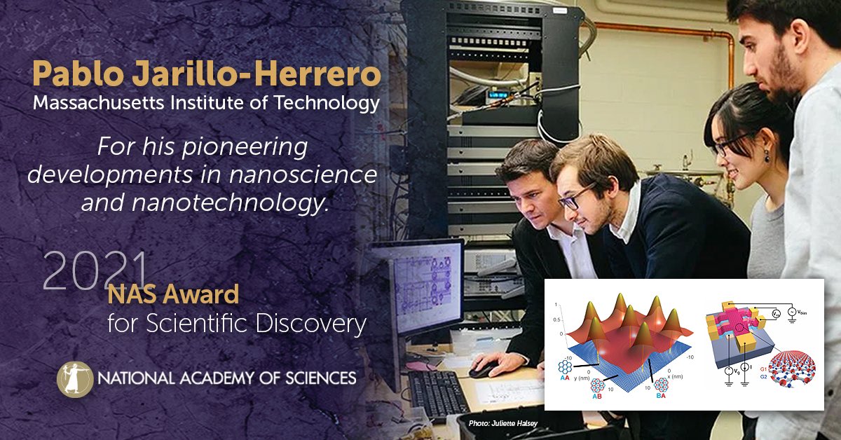 Ciqm_stc's tweet photo. Congratulations @Jarillo_Herrero of @MIT, recipient of the 2021 @theNASciences Award for Scientific Discovery for his pioneering developments in nanoscience and nanotechnology! #NASaward https://t.co/m7IpMlwyJg https://t.co/3Cflg5NkT6