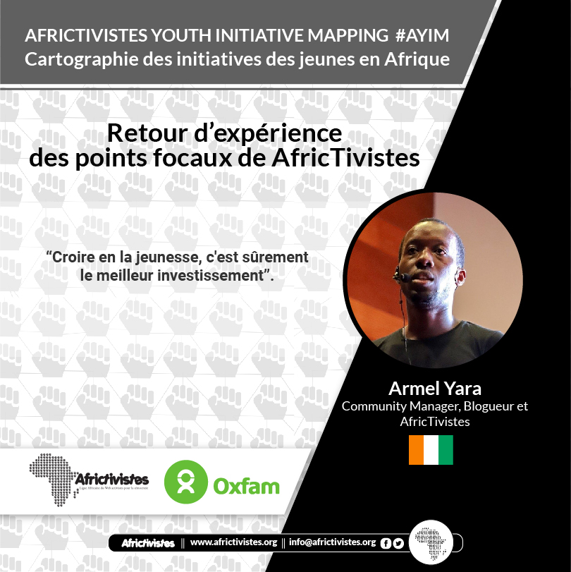 AFRICTIVISTES's tweet photo. Cartographie des initiatives de jeunes contre la #COVID19 #AYIM: Notre point focal @ArmelYara de la #Côte d’Ivoire pense qu’il est temps de miser sur la jeunesse africaine pour prendre un nouveau départ. @oxfamwestafrica
#CIV225 #kpakpatoya https://t.co/ItYqfJ9zPX