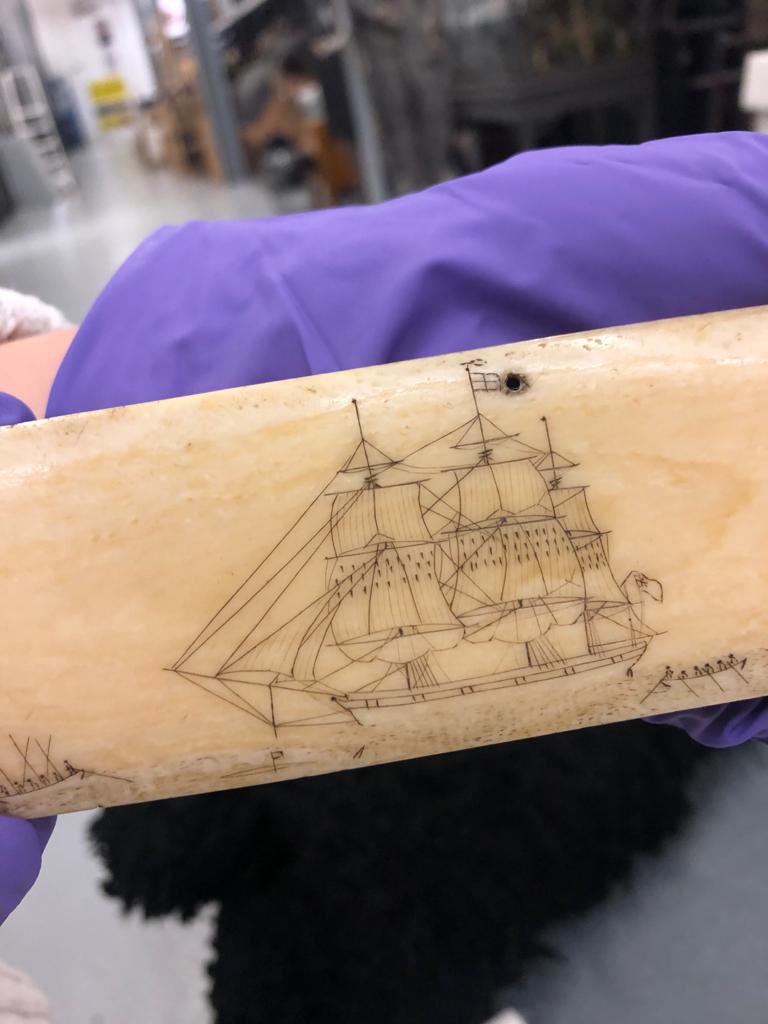 Maybe the ship on this piece of scrimshaw is the one the man was on whilst etching it?