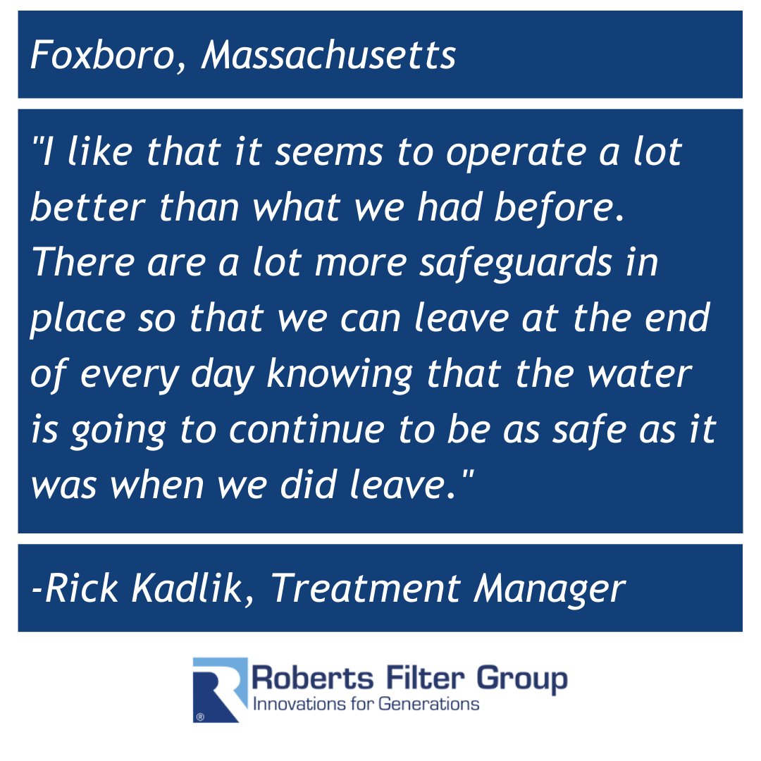 Roberts Filter Group helped Foxboro, Massachusetts upgrade their treatment plant by installing Vertical Pressure Filters that treat water from four new groundwater wells on the site. These filters remove iron and manganese from the water before it enters the system. #cleanwater