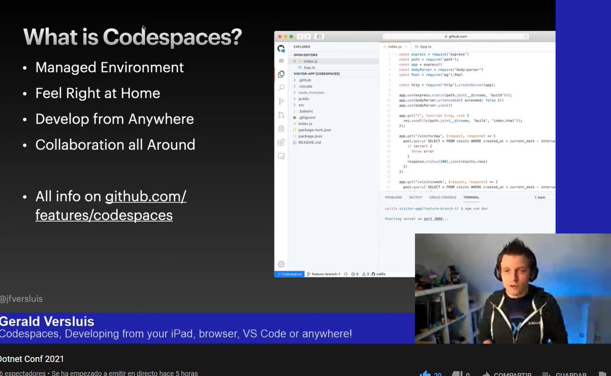JYCabello's tweet photo. "I'm not a big VSCode user, I use it as a notepad replacement". - @jfversluis 

You walked in the wrong neighborhood.

 #4dotnetconf https://t.co/6s2phGfO6l