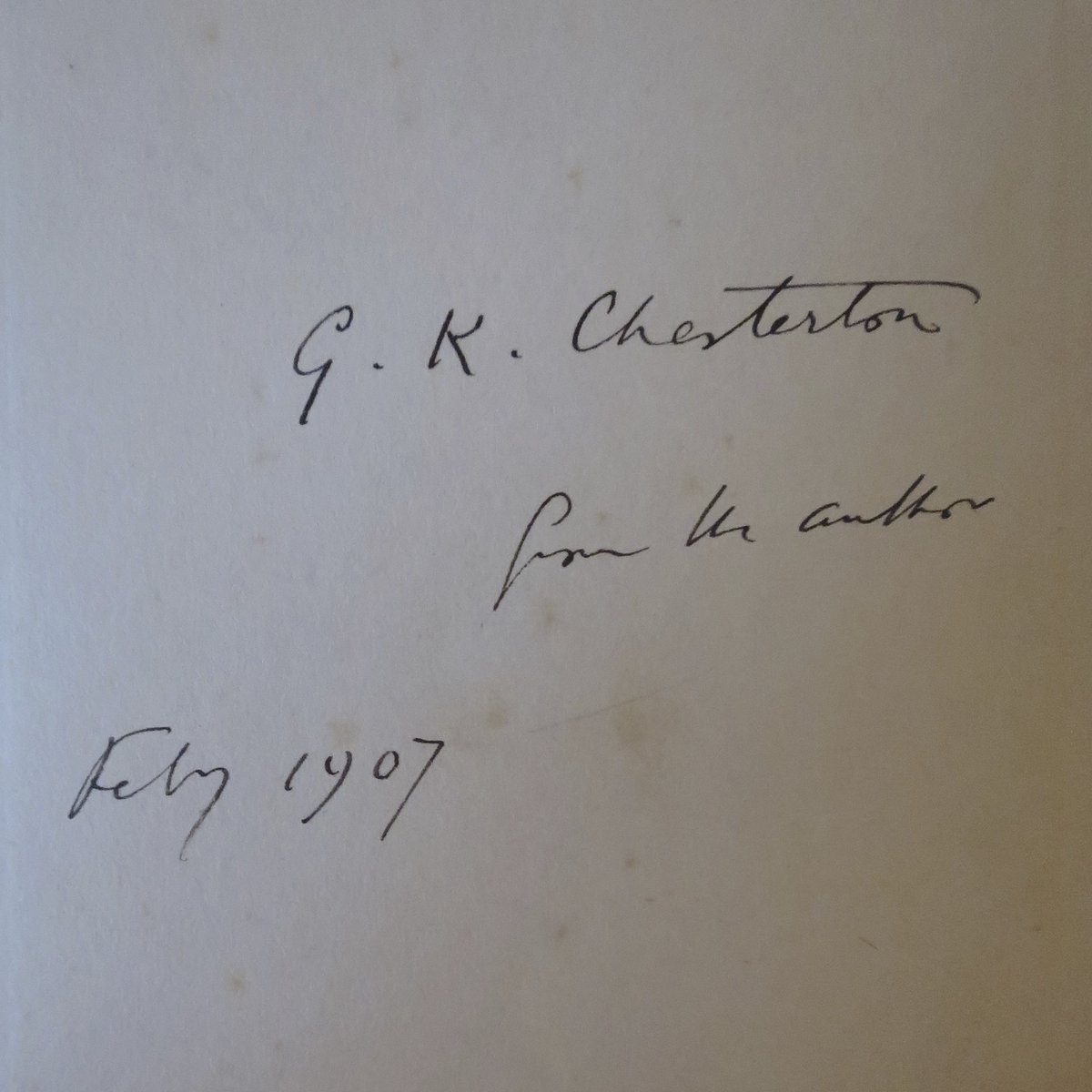 The best example of this is in Oliver Lodge’s The Substance of Faith Allied with Science: A Catechism for Parents and Teachers (1907), given to GKC by the author. The other two books with GK's marginalia are MacQuoid’s Jacobite Songs and Ballads and Allingham’s The Ballad Book.