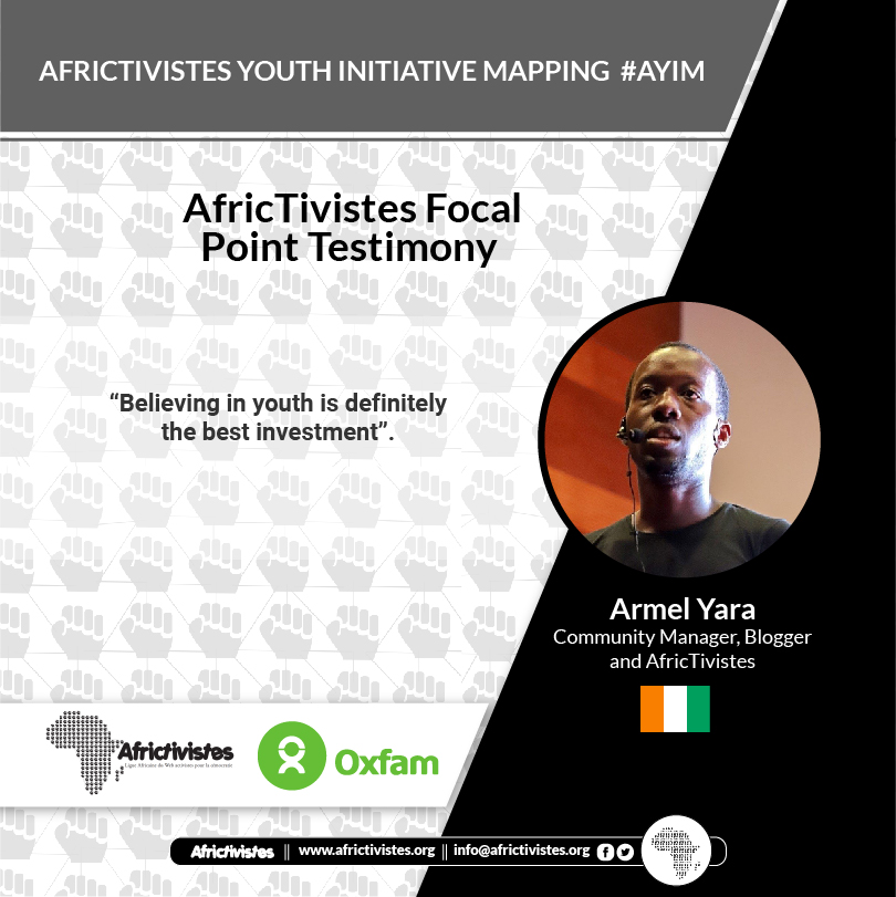 AFRICTIVISTES's tweet photo. Mapping of youth initiatives against #COVID19 #AYIM. Our focal point @ArmelYara from #Côte d'Ivoire thinks it's time to focus on African youth for a fresh start. @oxfamwestafrica
#CIV225 #kpakpatoya https://t.co/RZuo99zmId