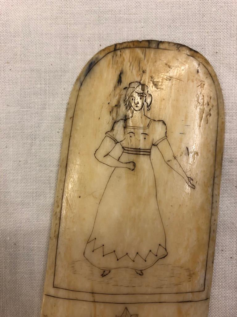 When dating objects, one thing to look for are depictions of clothing. The gowns in these etchings would have been worn around 1820. So it *could* mean that this scrimshaw was engraved around this period 