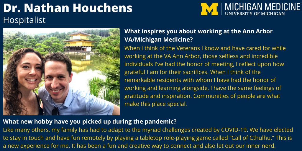 Pumped for #FacultyFriday this week featuring assistant IM residency program director and @VAAnnArbor associate chief of medicine Dr. @nate_houchens! Dr. Houchens is a passionate resident advocate, skillful clinician, and all-around great human. #WhyUMichIM #Match2021 @UMIntMed