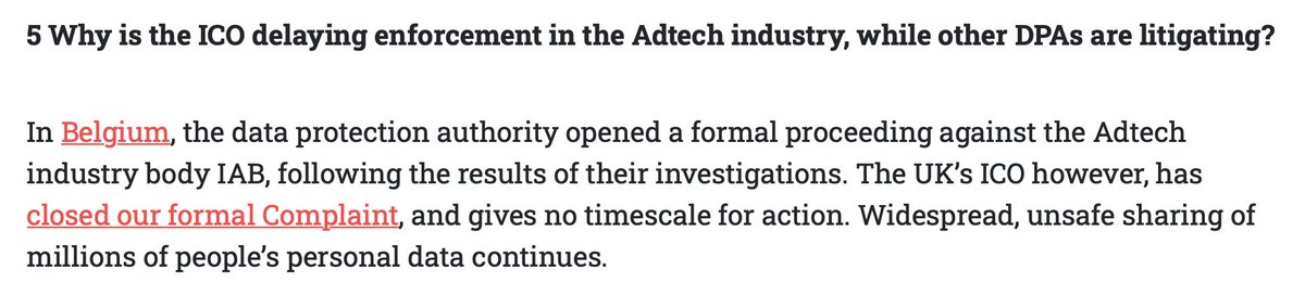 Q5 for  @CommonsDCMS Why is the ICO delaying enforcement in the Adtech industry, while other DPAs are litigating? Reminder: Investigating as announced today is not litigating.