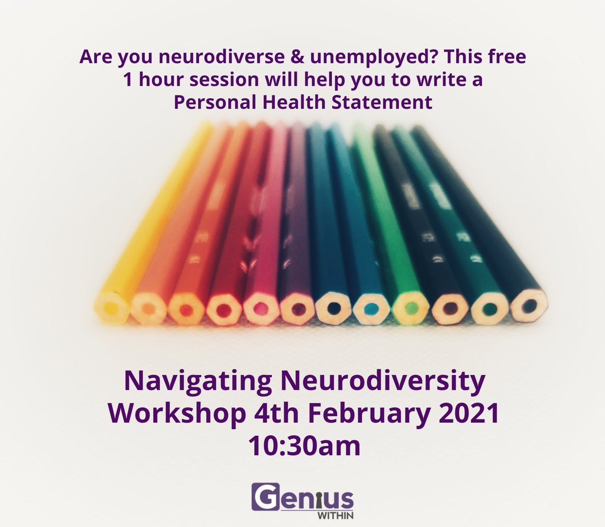 geniuswithinCIC's tweet photo. We have a #Free workshop aimed at #Unemployed #Neurominorites looking for help with accessing services to help them find #Jobs! It's with our #Employablity coaches, & it will be practical and fun! Book your free place for 4th February at 10.30am ----> https://t.co/9QfMcEPYAC https://t.co/E349nob5lw