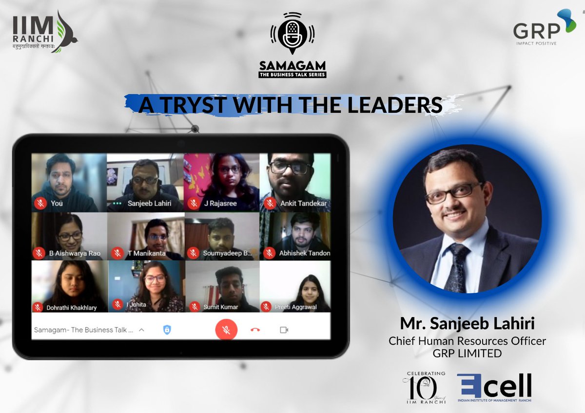 ecell_iimranchi's tweet photo. It was a pleasure to host Mr. Sanjeeb Lahiri, Chief Human Resources Officer @grpvoice, for an insightful session on ‘New Normal in Shaping the Future'
Spotlight: Set SMART yet flexible goals, measure both performance &amp; contribution &amp; have high EQ with Self-Awareness.

#Samagam https://t.co/sIMl8kZrrL